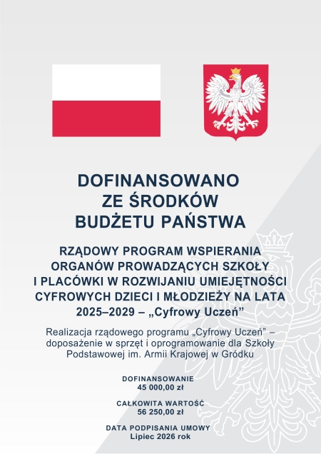 Szkoła Podstawowa im. Armii Krajowej w Gródku z dofinansowaniem w projekcie „Cyfrowy Uczeń